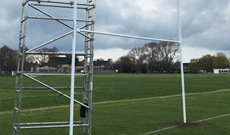 10m aluminium ground socketed rugby goalposts.