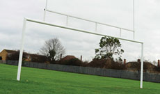 Combination steel rugby and football goalposts.