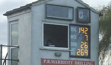 Custom installed electronic cricket scoreboard.