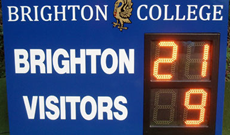 Digitally operated rugby scoreboard.