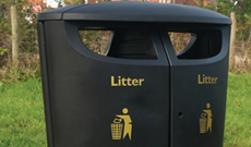 Double PVC public use outdoor litter bin.