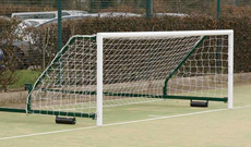 Pair of 80mm alloy fence folding five a side goalposts.