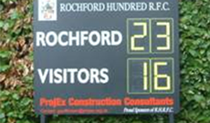 Manually operated rugby scoreboard.