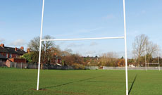 Professional heavy duty rugby match goal posts.