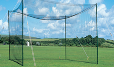 Roofed 2.7m (H) wooden pole cricket practice nets.