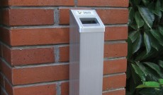 Stainless steel square smoking area cigarette bin.