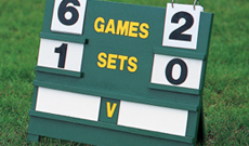 Wooden freestanding manual tennis scoreboard.