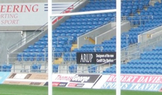 Aluminium hinged folding rugby goalposts.