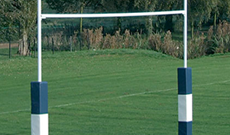 In ground steel socketed 9m university rugby goalposts.