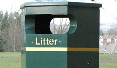 Hexagonal 130 litre ground fixed public steel litter bin.