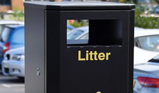 Slimline 120 litre ground fixed public steel litter bin.