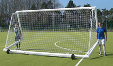 Aluminium freestanding football goals.