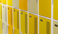 Schools and sports hall changing room lockers and benches.