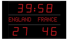 Digitally operated rugby scoreboard.