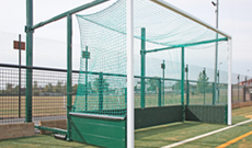 Aluminium fence back folding hockey goalposts.