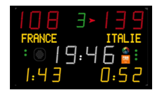 Wall mounted FIBA approved radio LED scoreboard.