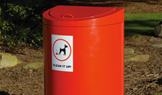 Heavy duty municipal ground fixed dog waste bin.