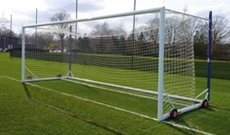 Full size freestanding football goalposts.