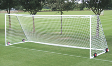 Steel freestanding football goals.