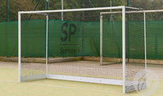 Steel freestanding practice hockey goalposts.