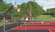 Multiple basketball court enclosed areas.