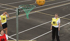 Alloy ground fixed netball post goals.