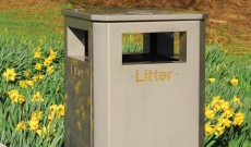 Public standard stainless steel litter bin.