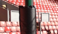 Stadium 3G steel tubular net elbow supports.