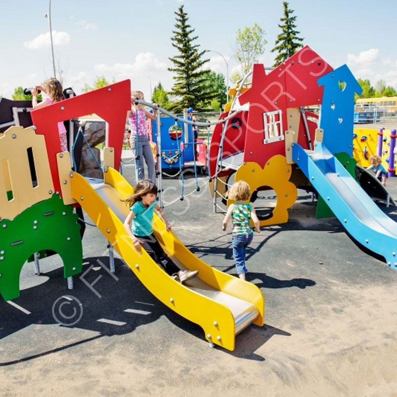 Steel outdoor playground equipment installation