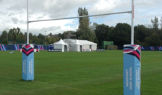 School ground socketed senior steel match rugby posts installations.