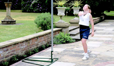 Schools wheeled steel netball post goals.