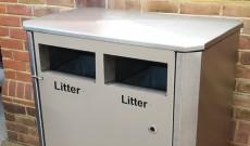 Public double stainless steel litter bin.