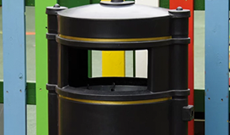 Standard PVC public use outdoor litter bin.