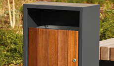 Natural timber open litter bin.